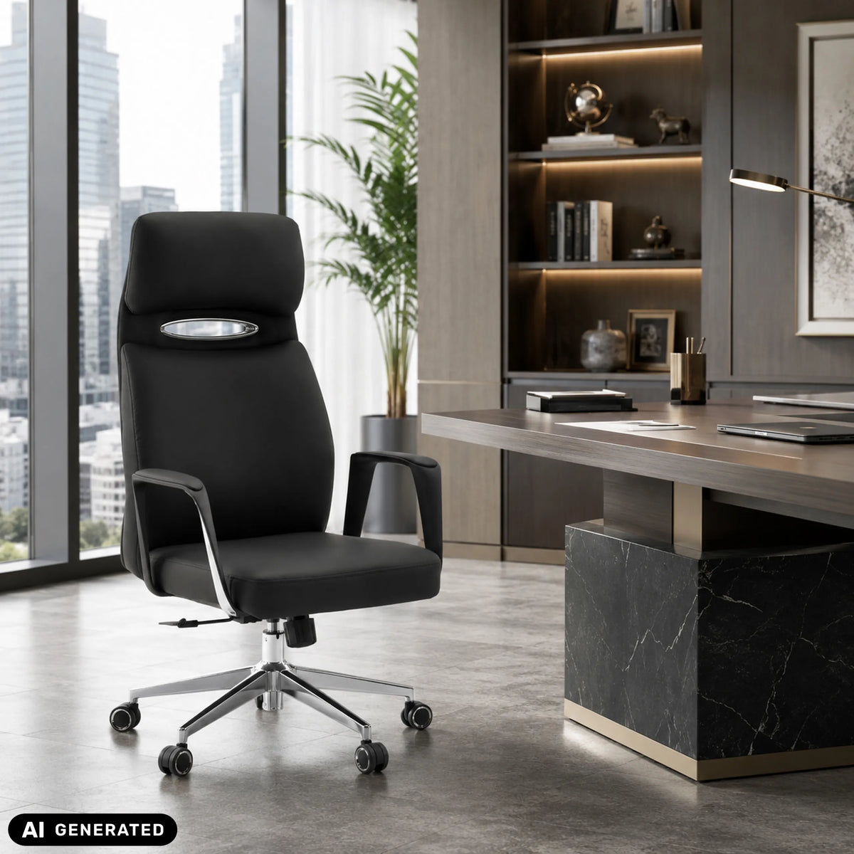 Sillón de oficina profesional VELVET ECO negro con estructura de cromo y ruedas para moqueta de hjh OFFICE