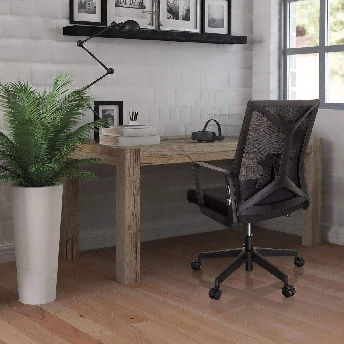 Silla Home Office ENCO negra con respaldo de malla y ruedas de hjh OFFICE