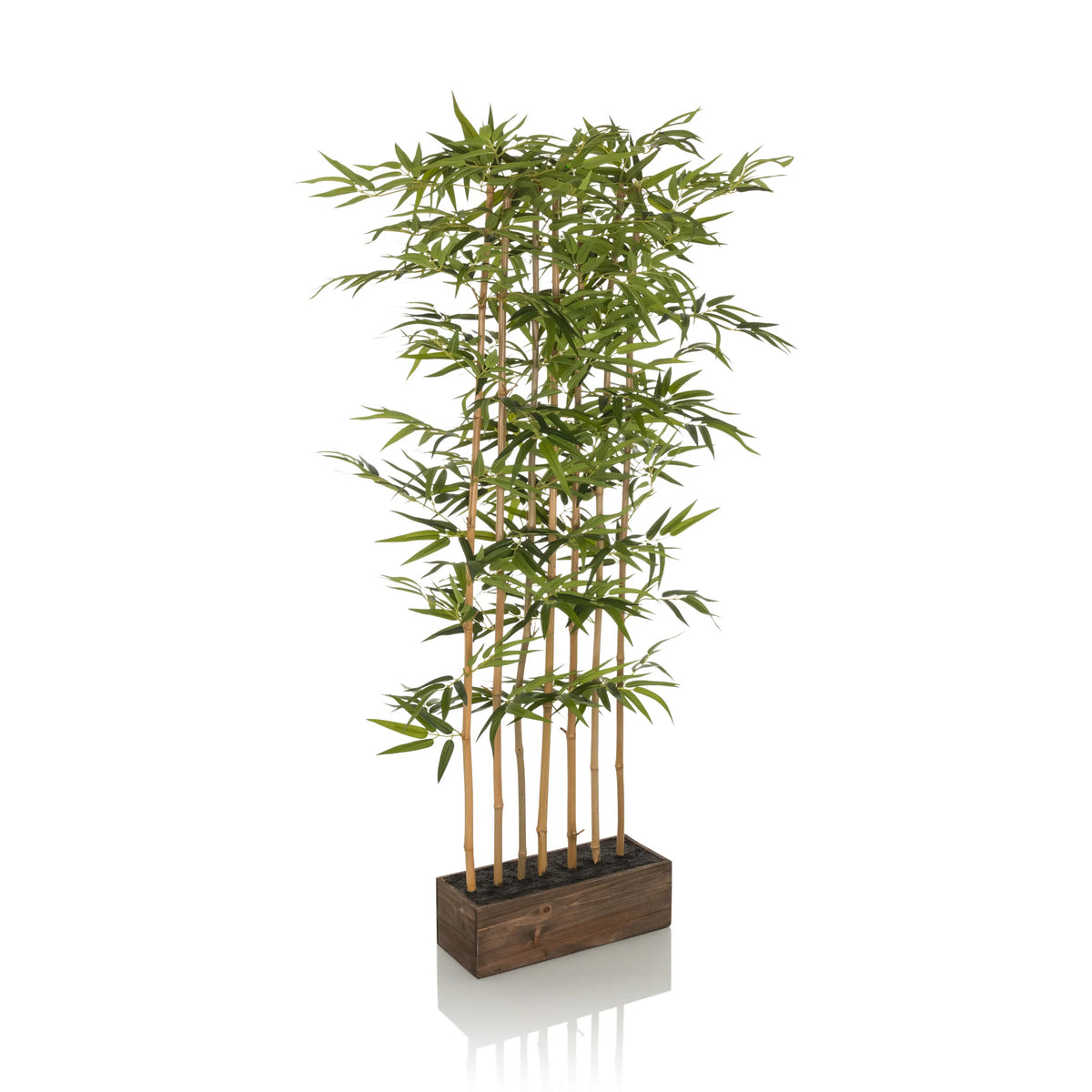 Planta artificial verde BAMBUS I en forma de bambú con maceta cuadrada de madera de hjh OFFICE – vista de 360° (vista lateral 90°)
