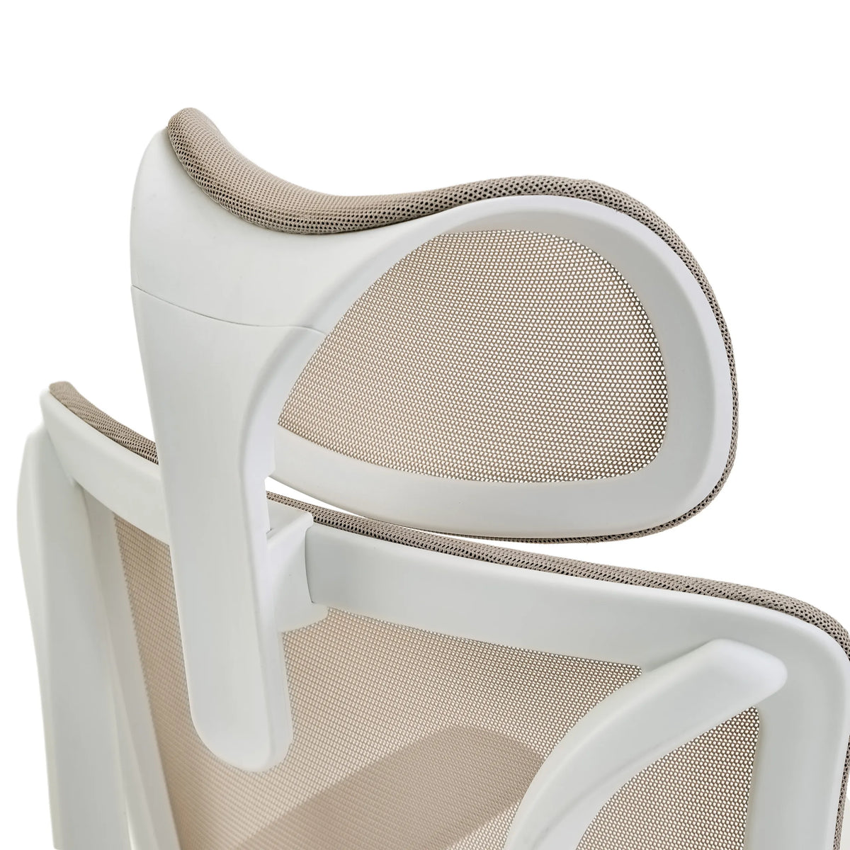 Reposacabezas con funda de malla beige y marco blanco de la Silla de oficina profesional ERGOMY W de MyBuero
