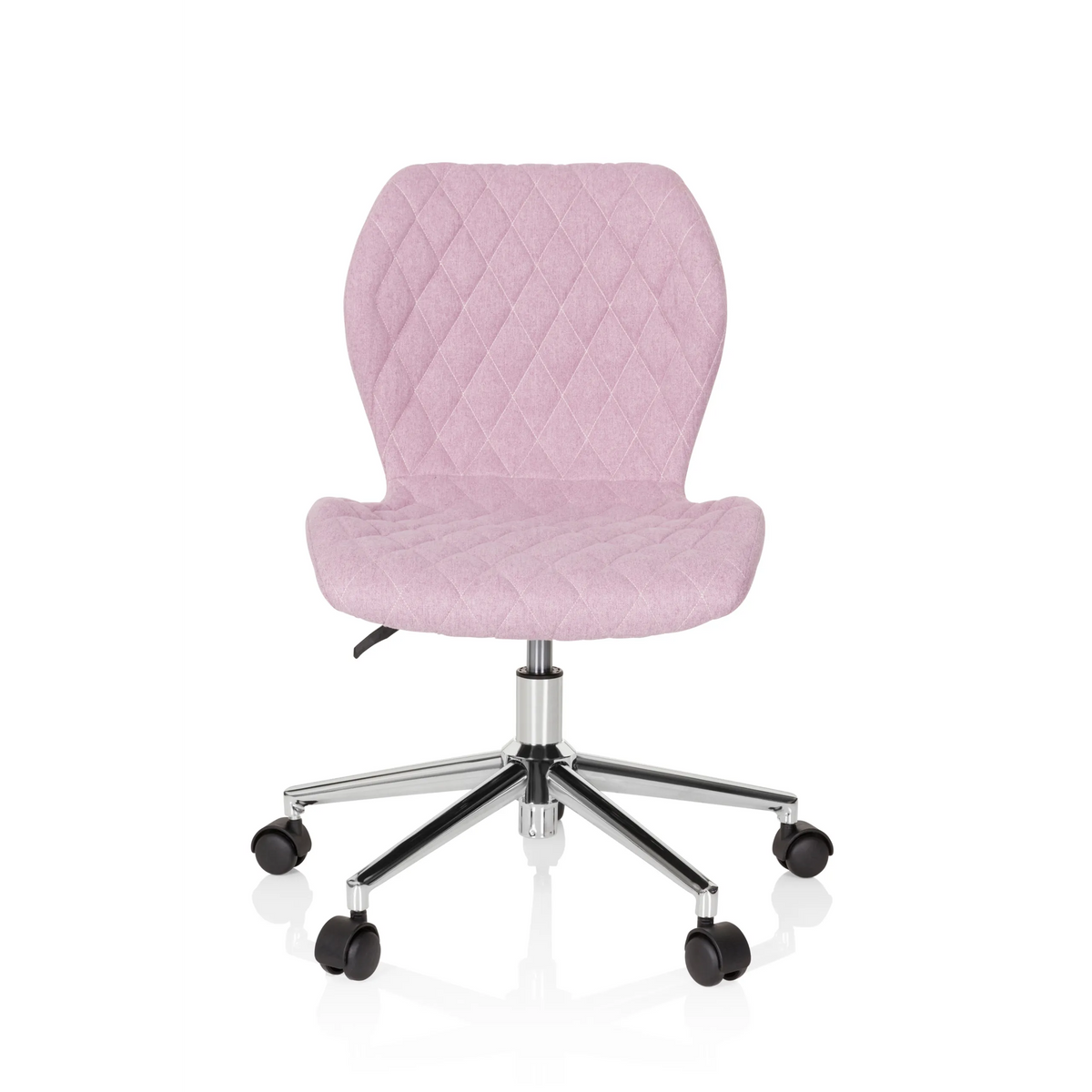 Silla giratoria para niños JOY II rosa con efecto acolchado y base de cinco ruedas de hjh OFFICE – vista de 360° (vista frontal 0°)