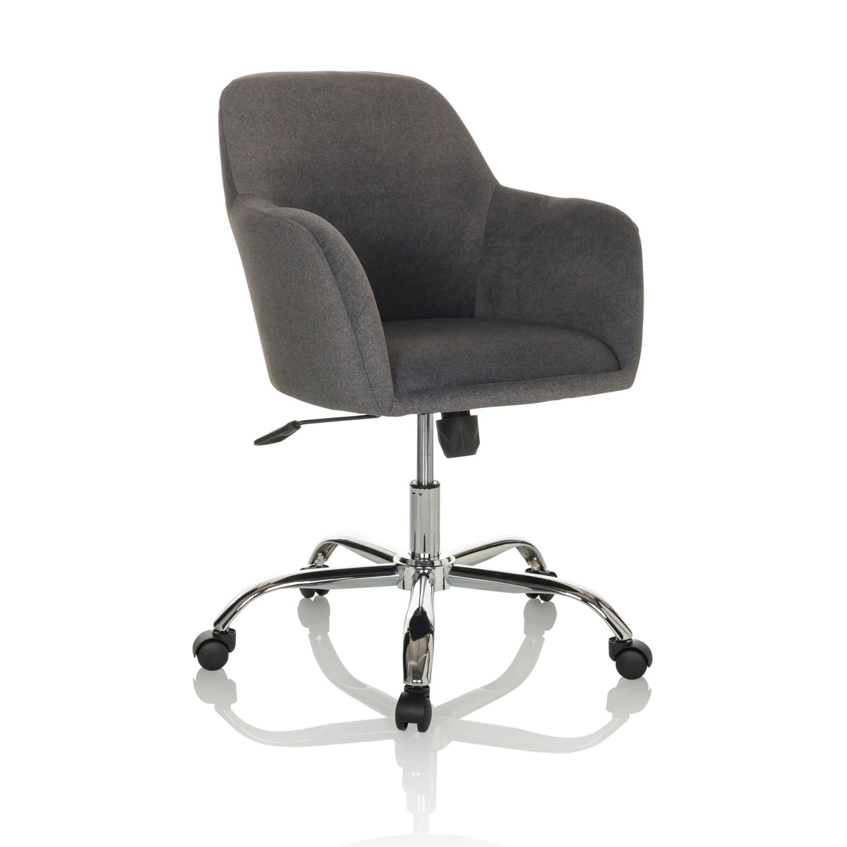Silla Home Office SOLAO 300 en gris oscuro con acolchado y base de cinco ruedas de hjh OFFICE – vista de 360° (vista frontal en diagonal 30°)
