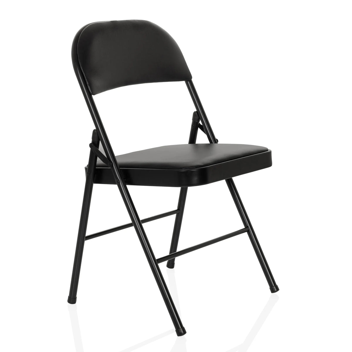 Silla plegable TUDELA H negra con tapicería de cuero sintético de hjh OFFICE – vista de 360° (vista frontal en diagonal 45°)