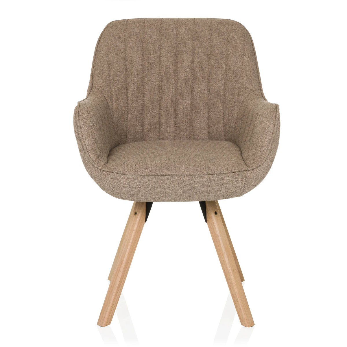 Silla tapizada beige SCANDI SOFT con funda de tela estructurada y cuatro patas de madera de hjh LIVING – vista de 360° (vista frontal 0°)