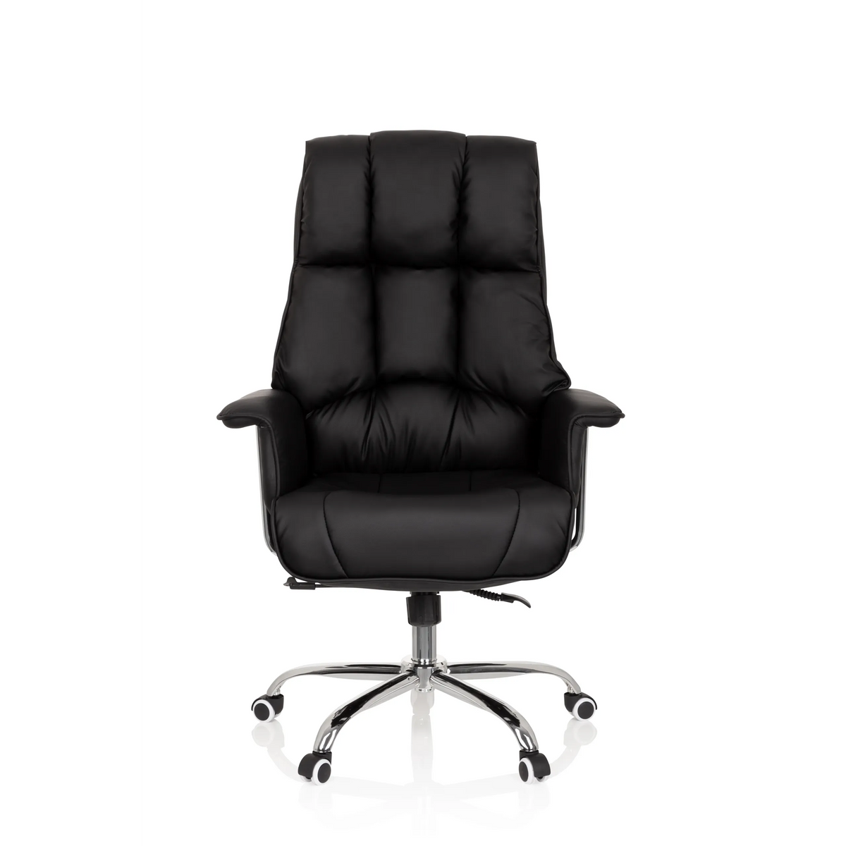 Sillón de oficina profesional COMMANDER negro con tapicería acolchada y base de cinco ruedas de hjh OFFICE – vista de 360° (vista frontal 0°)