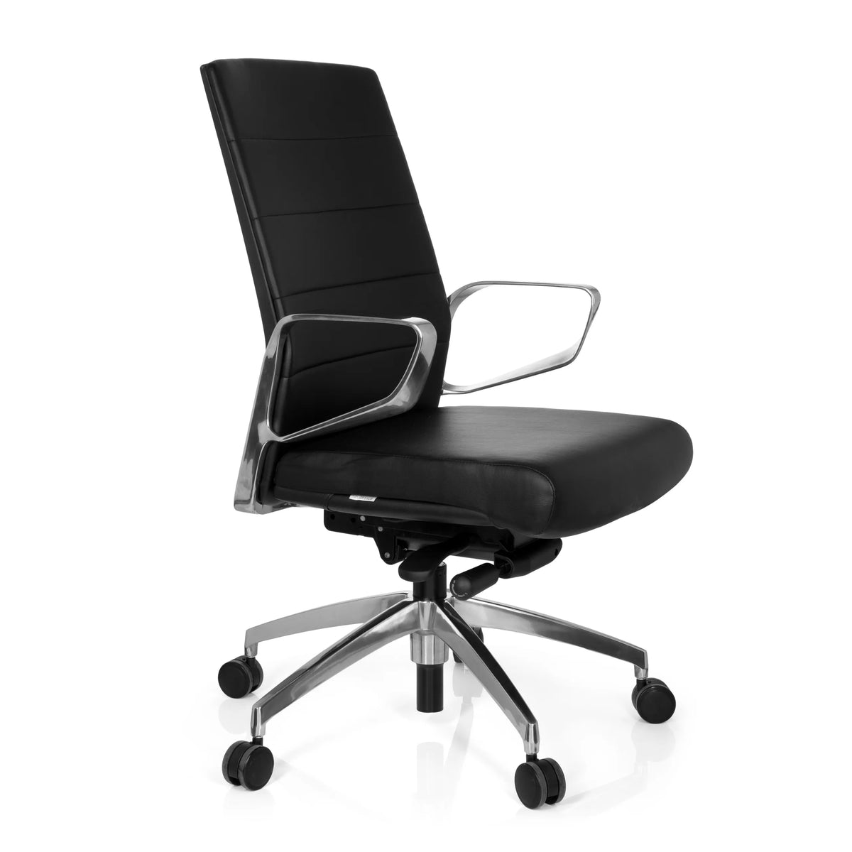 Silla de oficina profesional PROVIDER negra con tapizado acolchado y base de cinco ruedas de hjh OFFICE – vista de 360° (vista frontal en diagonal 60°)