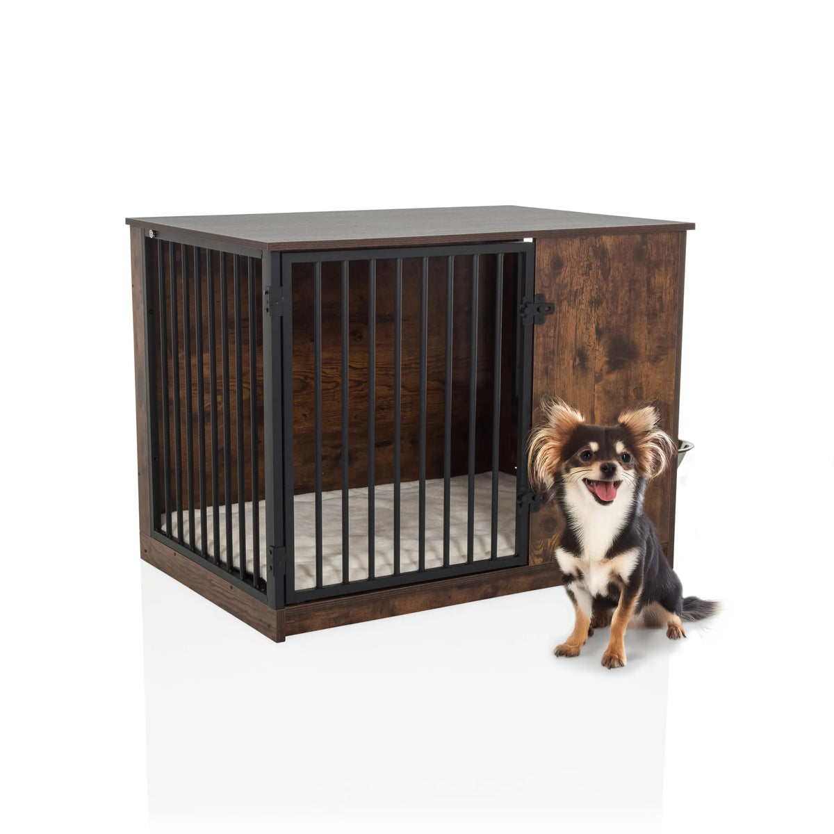 Transportín para perros marrón PAWHOME S con rejillas y un perro pequeño al lado de hjh LIVING