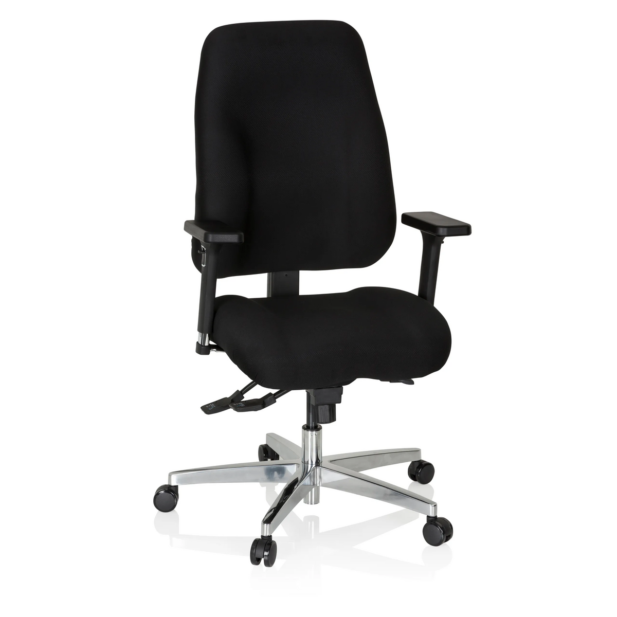 Silla de oficina profesional ZENIT COMFORT negra con reposabrazos y base de cinco ruedas de hjh OFFICE – vista de 360° (vista frontal 20°)