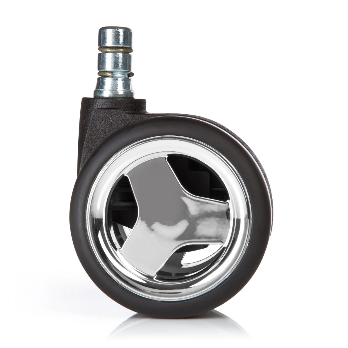 Ruedas para sillas 5x ROLO GAME No-Noise 11mm/60mm negras para suelos duros con detalles cromados de hjh OFFICE – vista de 360° (vista trasera 180°)