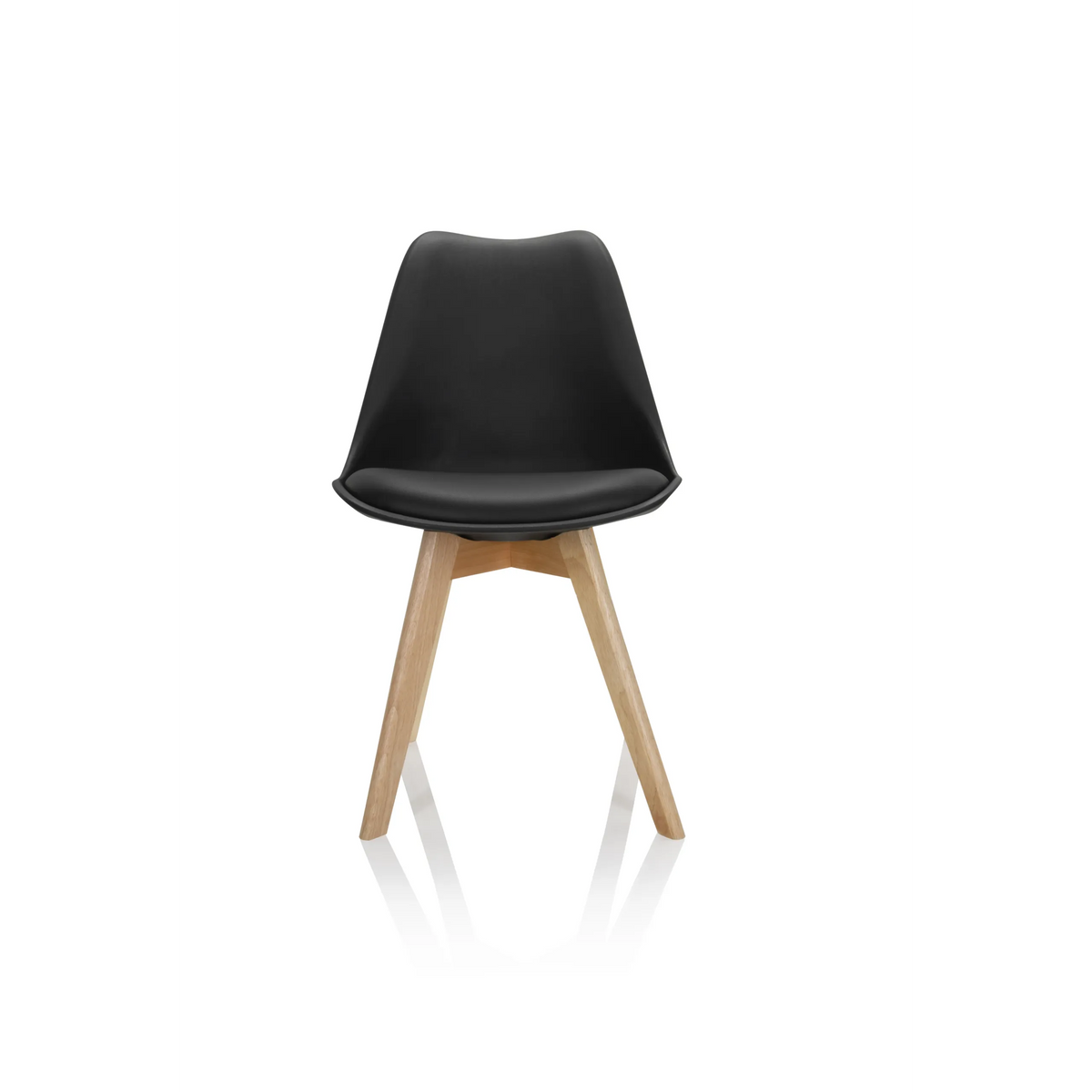 Silla nórdica SCANDI 4 negra con cuatro patas de madera clara de hjh OFFICE – vista de 360° (vista frontal 0°)