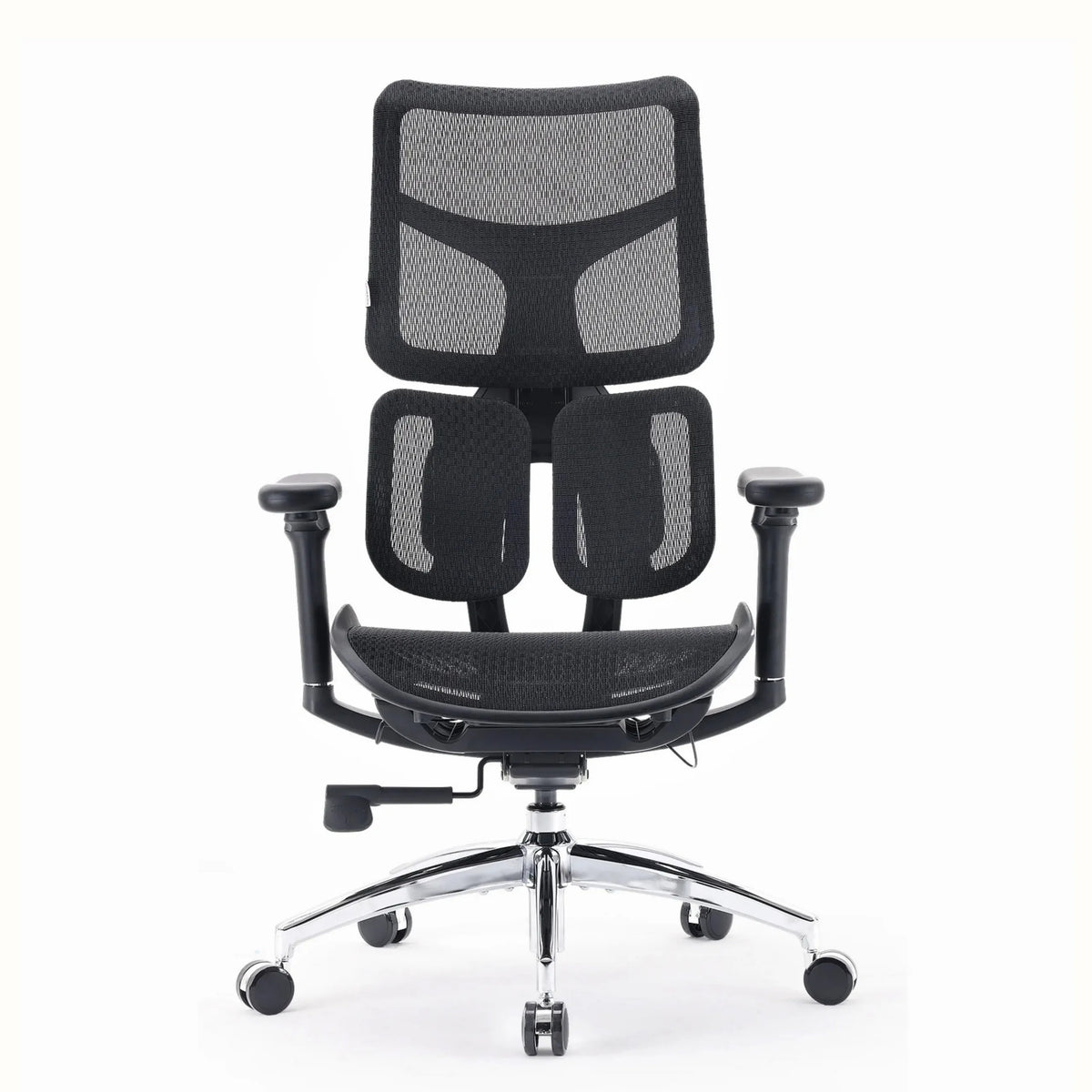 Silla de oficina profesional S100-M301 negra con respaldo de malla y base cromada de Sihoo