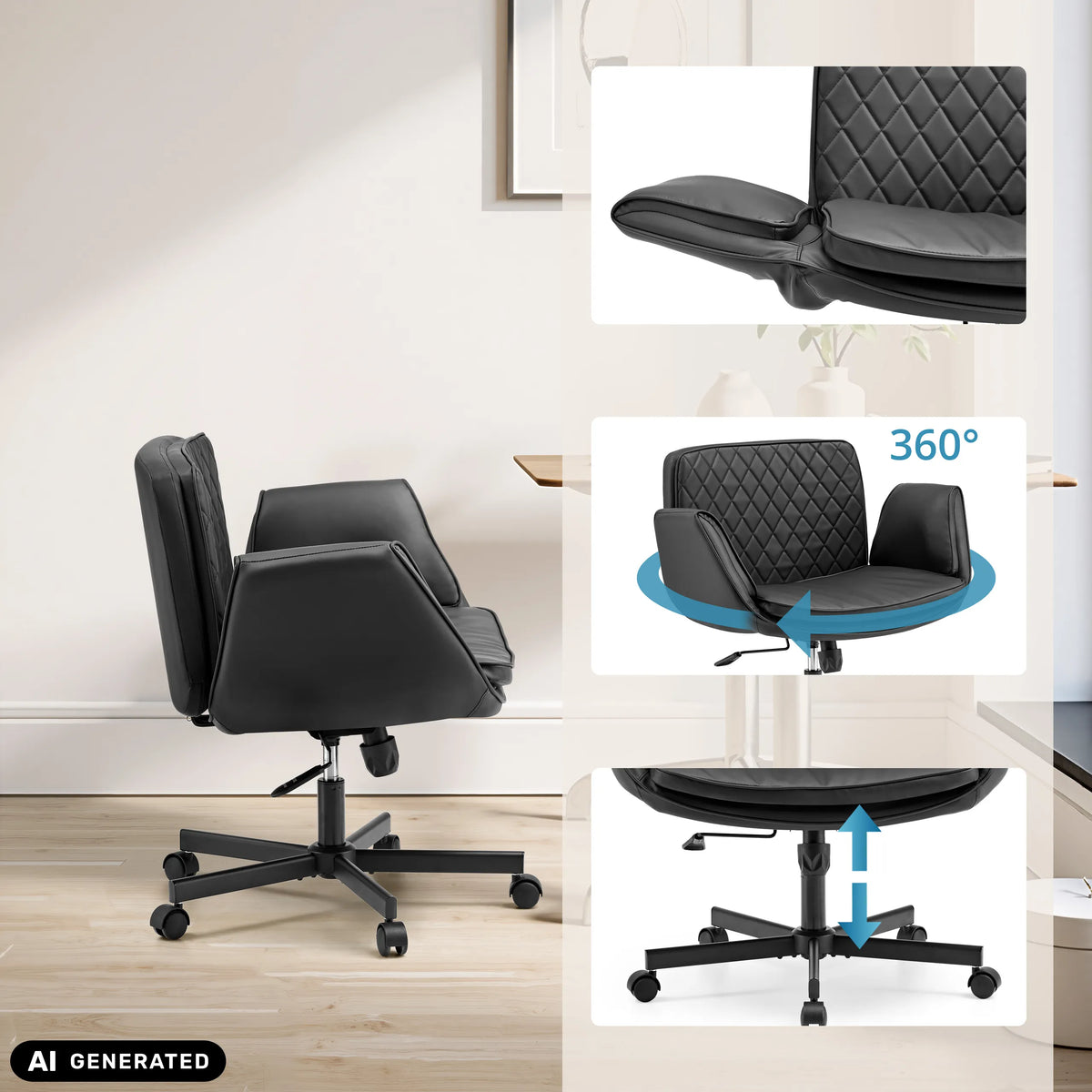 Silla Home Office Criss-Cross 10 negra con rotación de 360 grados y ajuste de altura de hjh LIVING (imagen generada por IA)