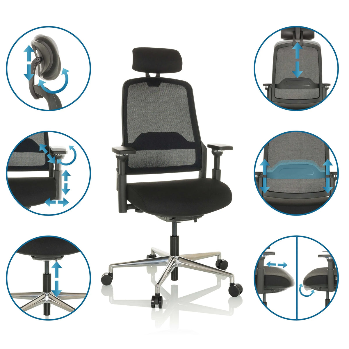 Funciones ajustables de la Silla de oficina profesional TERARO AX en negro de hjh OFFICE