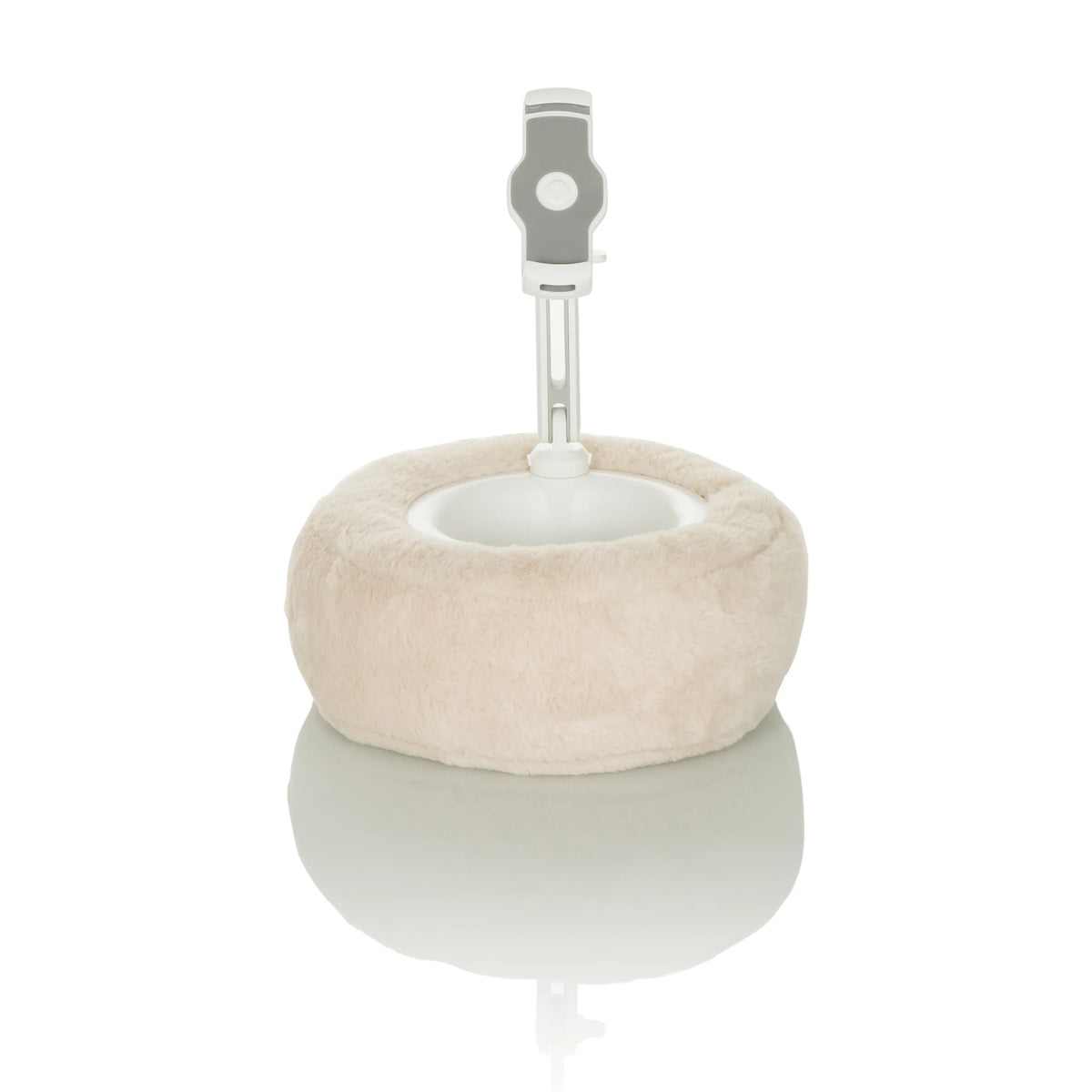 Soporte para teléfono móvil y tableta COMFILAP II beige con cojín de anillo de felpa de hjh OFFICE – vista de 360° (vista frontal 0°)