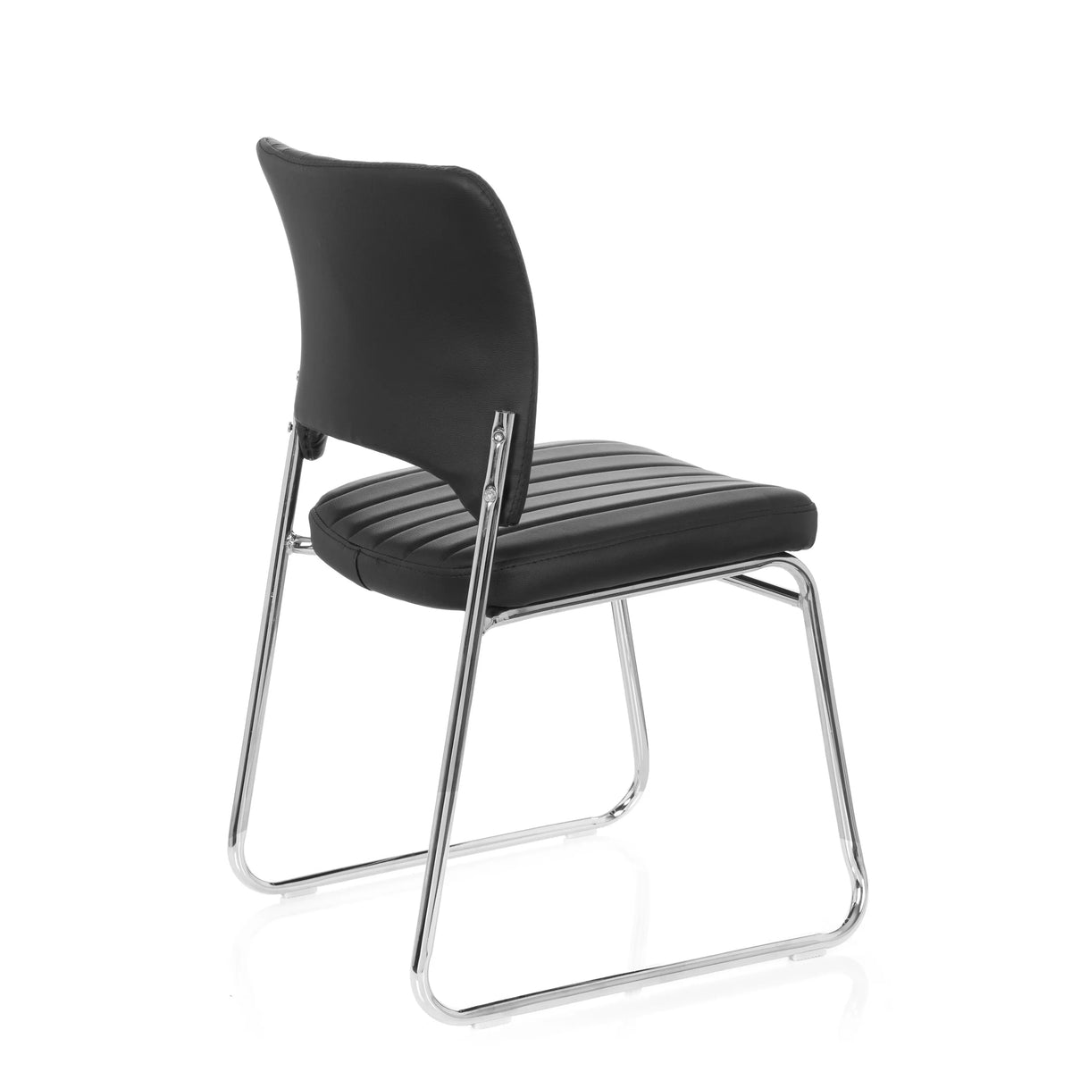 Silla de confidente negra CASPI V con tapizado acolchado y estructura de patín de hjh OFFICE – vista de 360° (vista trasera en diagonal 120°)