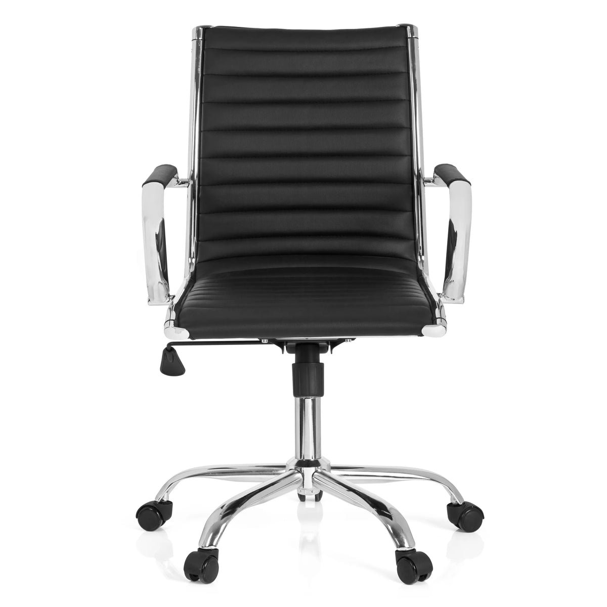 Sillón de oficina profesional VEMONA 10 negro con costura transversal y base de cinco ruedas de hjh OFFICE – vista de 360° (vista frontal 0°)