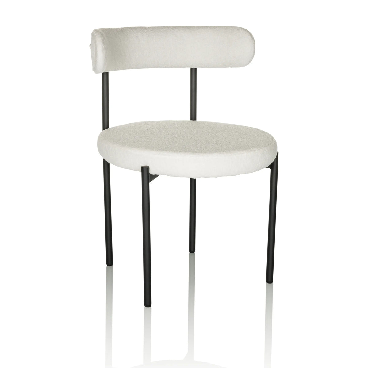 Silla tapizada blanca TEDIO con asiento y respaldo redondeados y patas negras de hjh OFFICE – vista de 360° (vista frontal en diagonal 30°)