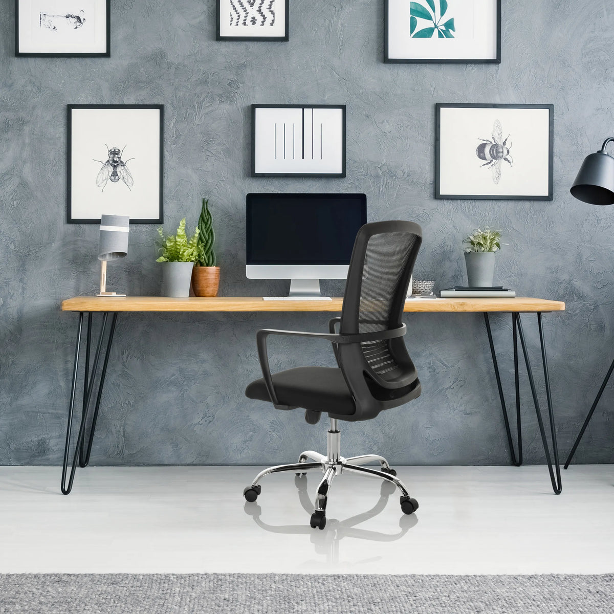 Silla Home Office STAR-TEC S en negro con respaldo de malla y ruedas de hjh OFFICE