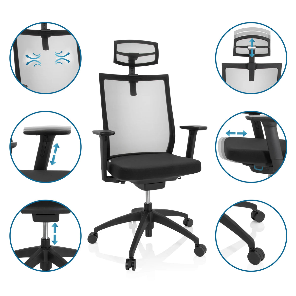 Silla de oficina profesional ASPEN PRO en negro con diversas opciones de ajuste de hjh OFFICE
