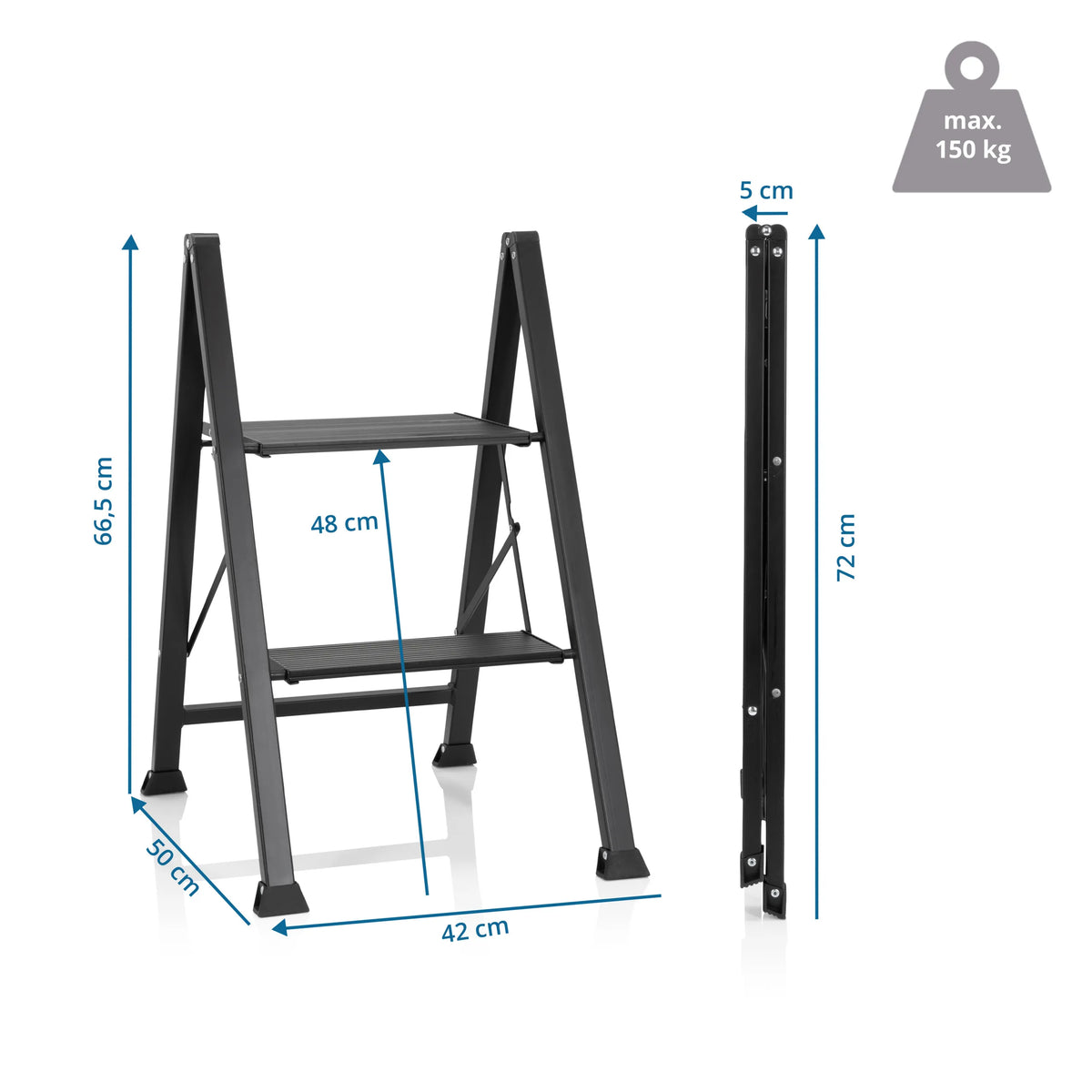 Dibujo técnico de la Escalera plegable SOLID W5 con una altura de 66,5 cm de hjh OFFICE