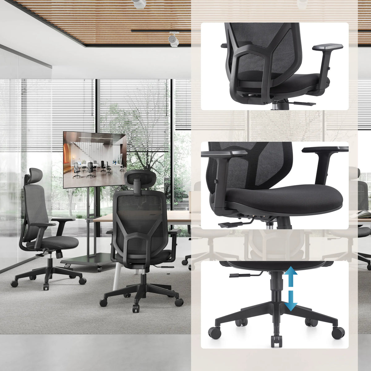 Silla Home Office BLACORE en negro con reposabrazos ajustables y base regulable en altura de MyBuero