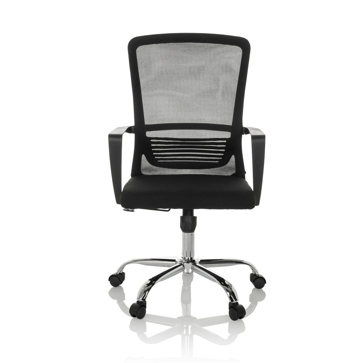 Silla Home Office STAR-TEC S negra con respaldo de malla y base de cinco ruedas de hjh OFFICE – vista de 360° (vista frontal 0°)