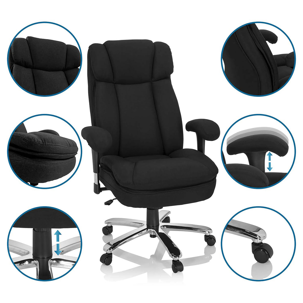 Silla giratoria BUILDER XXL I negra con tapizado de tela, altura ajustable y ruedas de hjh OFFICE