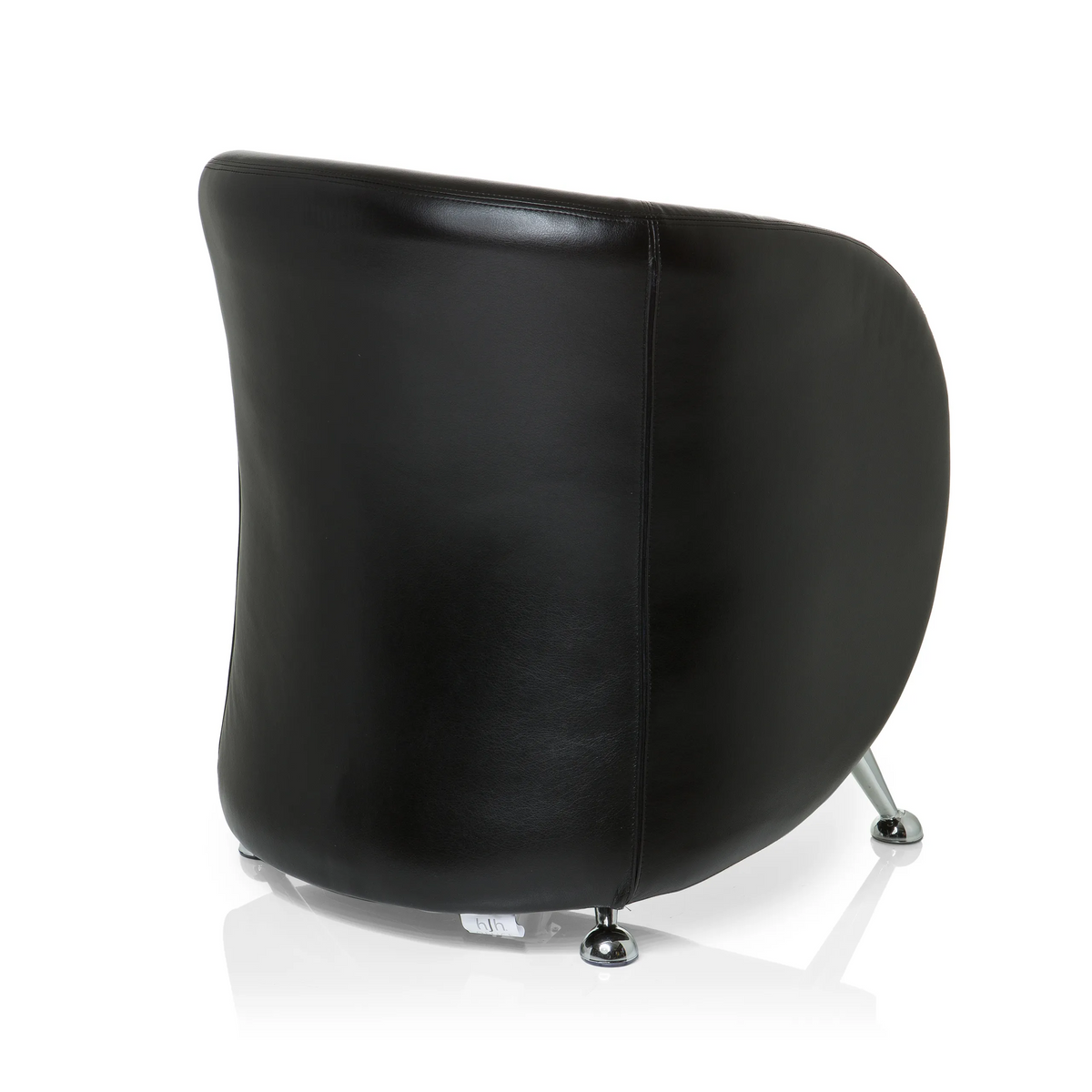 Sillón tapizado negro ST. LUCIA con patas de metal brillantes de hjh OFFICE – vista de 360° (vista trasera en diagonal 140°)