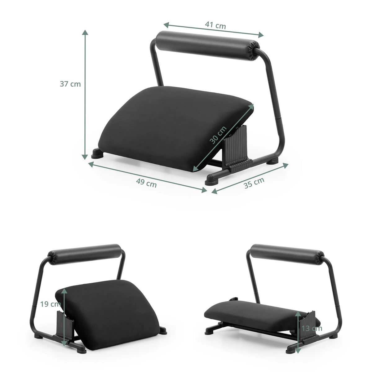 Maßzeichnung der Fußablage Podi Velvet mit 49 × 35 cm in Schwarz von hjh OFFICE