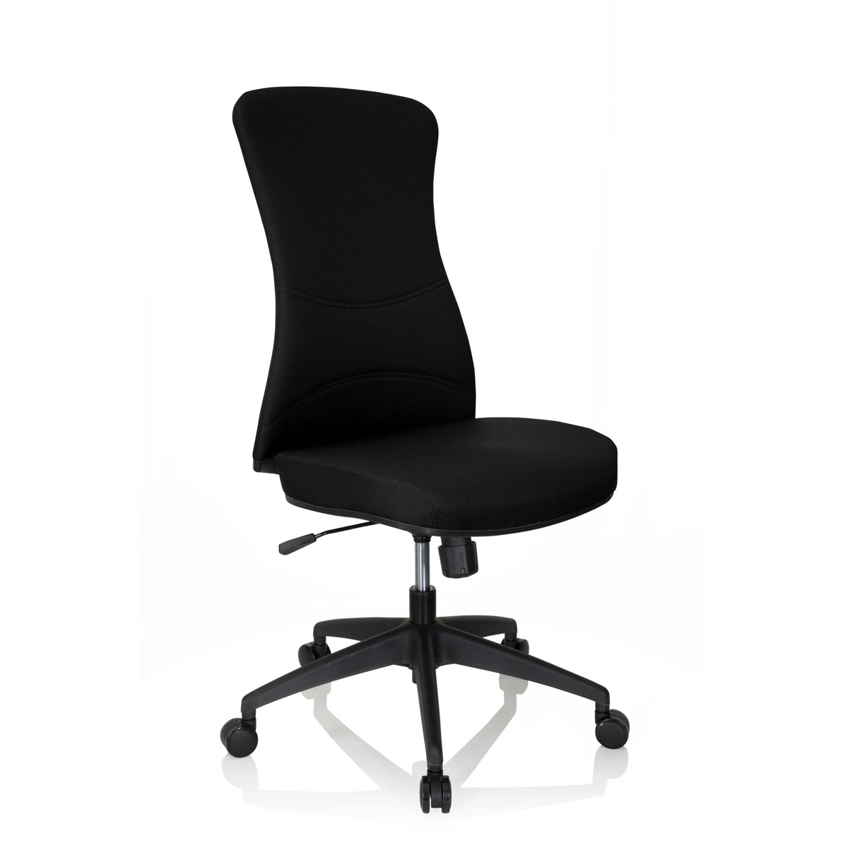 Silla de oficina profesional OFFICE XT negra con base de estrella y cinco ruedas de hjh OFFICE – vista de 360° (vista frontal en diagonal 40°)
