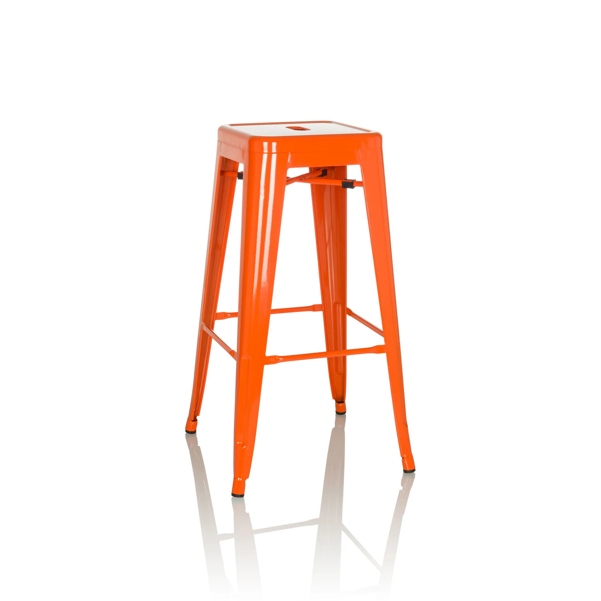 Taburete de bar VANTAGGIO HIGH naranja con cuatro patas y reposapiés integrados de hjh OFFICE – vista de 360° (vista lateral 105°)