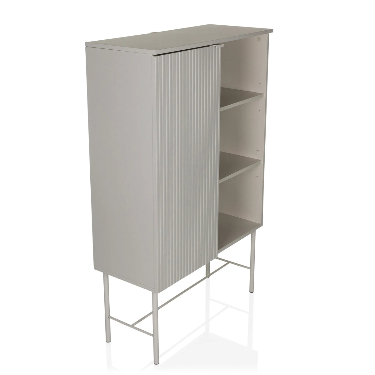 estante gris SIO con un compartimento de puerta acanalada, dos estantes abiertos y estructura de hjh LIVING – vista de 360° (vista frontal en diagonal 45°)