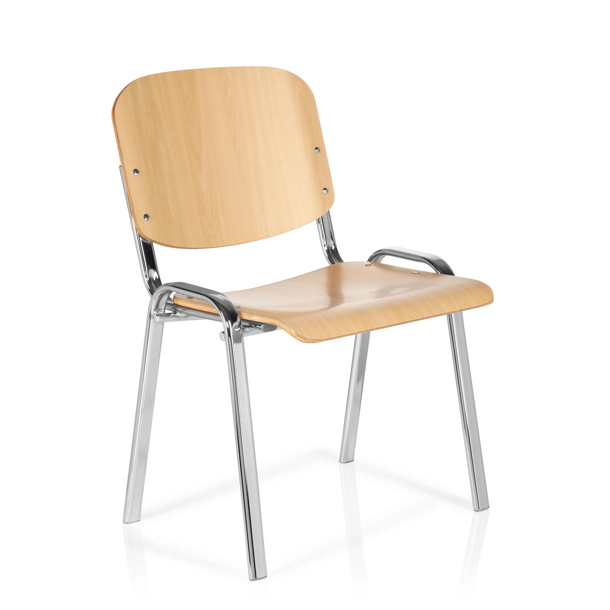 Silla de cuatro patas XT 600 C H en haya con estructura de cromo de hjh OFFICE – vista de 360° (vista frontal en diagonal 40°)