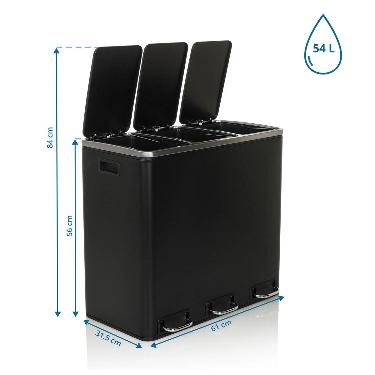 Plano dimensional de la Papelera Clean 9 con 61 × 31,5 cm y capacidad de 54 L de hjh OFFICE