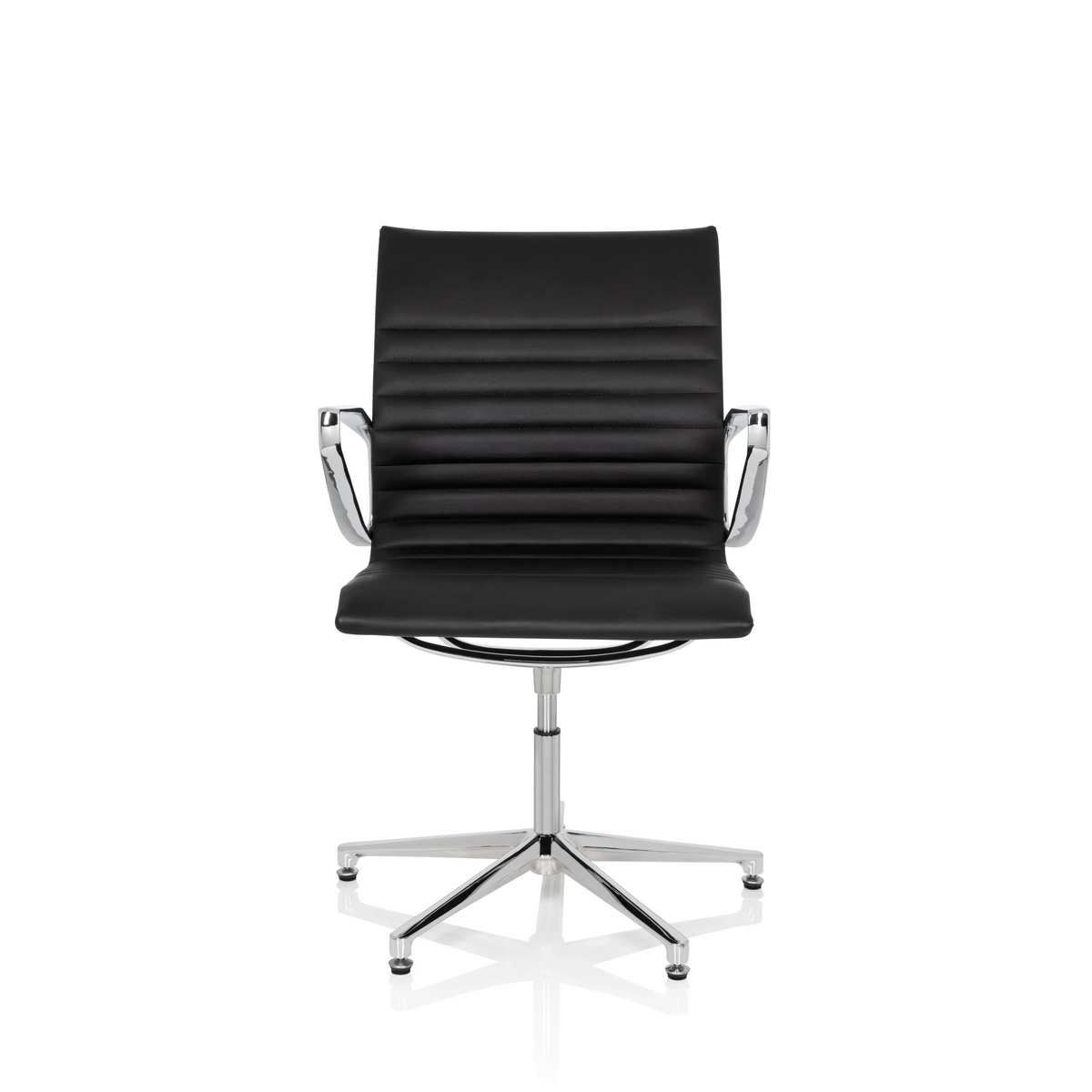 Silla de confidente negra PARIBA V IV con tapicería acolchada y base de cinco ruedas de hjh OFFICE – vista de 360° (vista frontal 0°)