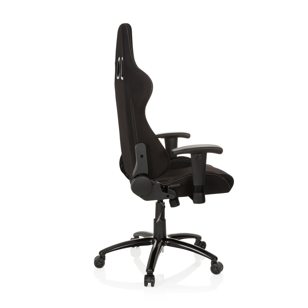 Silla gaming negra GAME FORCE con reposacabezas, reposabrazos y base de cinco ruedas de hjh OFFICE – vista de 360° (vista lateral 100°)