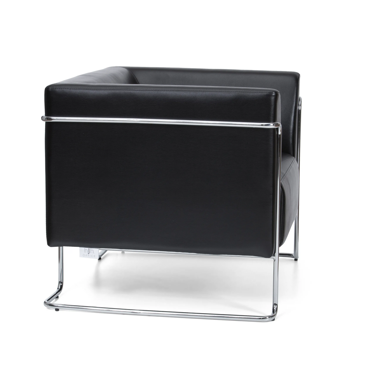 Sillón tapizada negro CURACAO con estructura tubular cromada de hjh OFFICE – vista de 360° (vista lateral 80°)