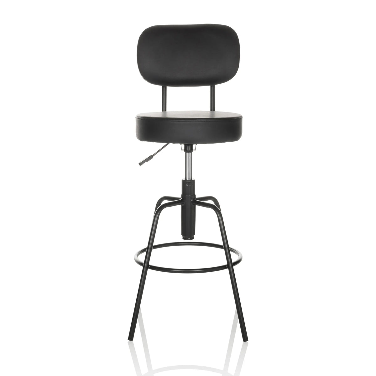 Taburete de bar negro DISC HIGH con respaldo y reposapiés redondo de hjh OFFICE – vista de 360° (vista frontal 0°)