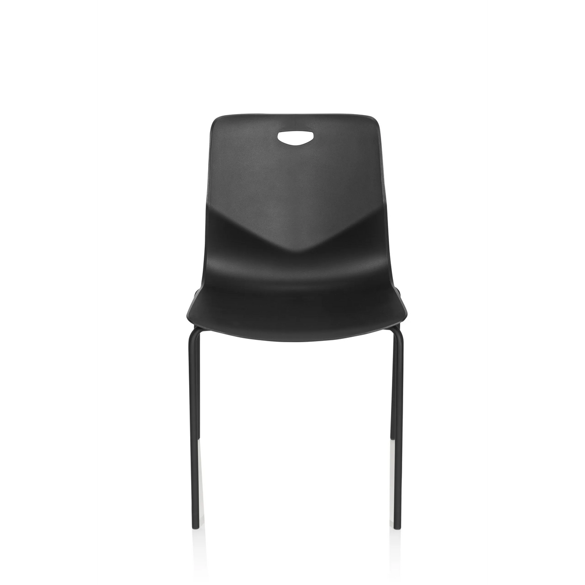 Silla de cuatro patas T36 V negra con asiento curvo y abertura para el agarre de hjh OFFICE – vista de 360° (vista frontal 0°)