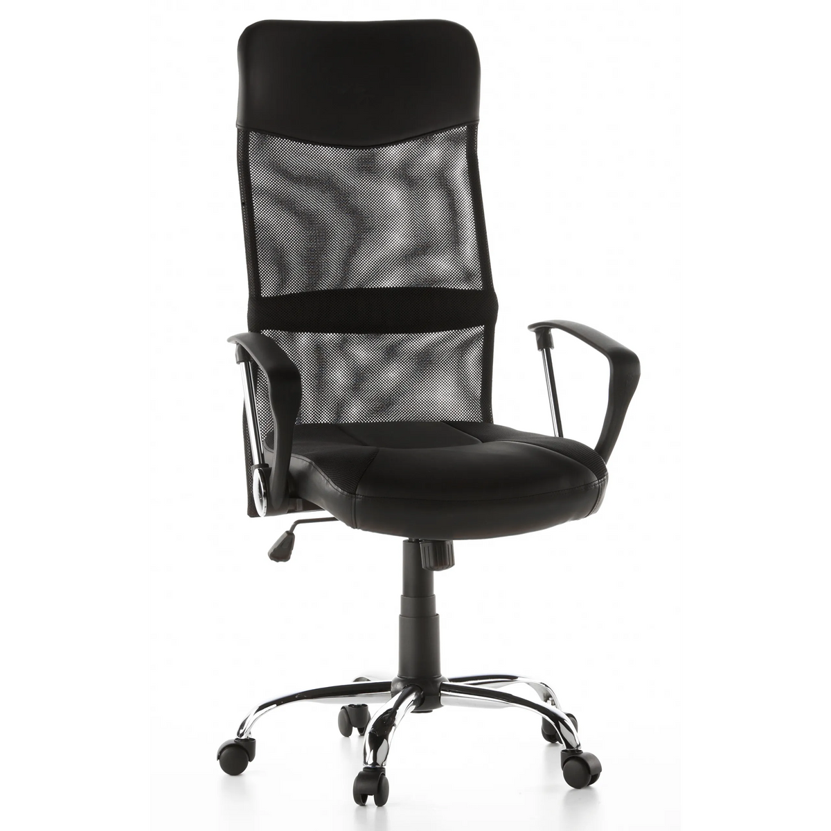 Sillón de oficina Home Office ARTON 20 negro con respaldo de malla y base de cinco ruedas de hjh OFFICE – vista de 360° (vista frontal 20°)