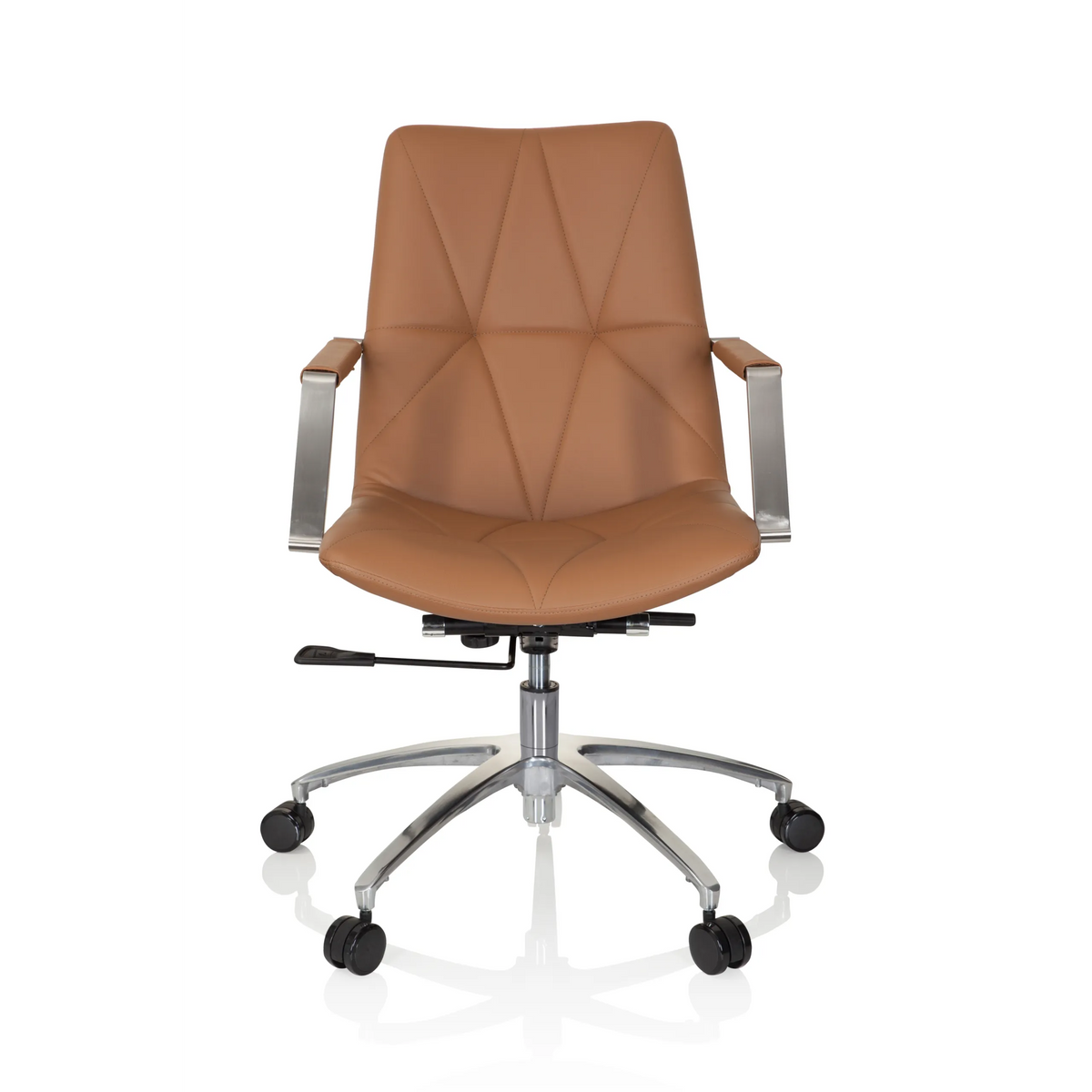 Silla Home Office SARANTO II color camello con capitoné y base de cinco ruedas de hjh OFFICE – vista de 360° (vista frontal 0°)