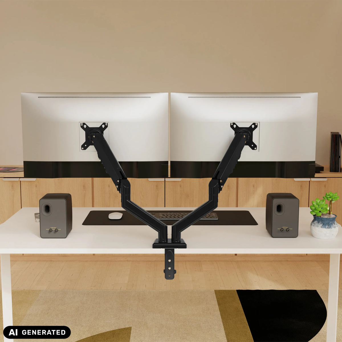 Soporte de monitor doble Ergomount GF2 en negro para dos pantallas de hjh OFFICE (imagen generada por IA)