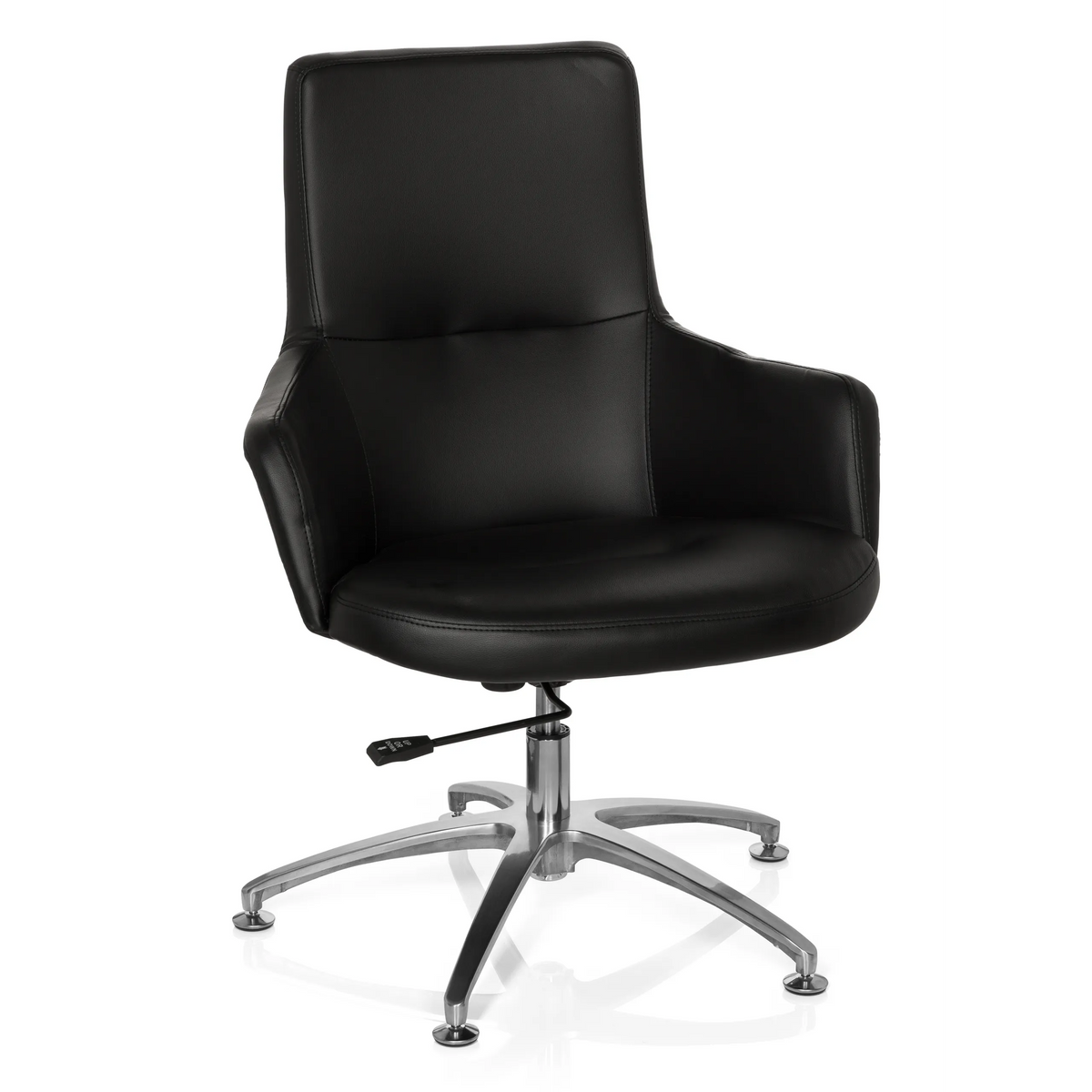 Sillón de diseño SHAKE 300 negro con tapizado y base en estrella brillante de hjh OFFICE – vista de 360° (vista frontal 20°)