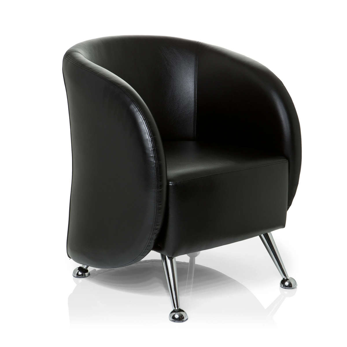 Sillón tapizado negro ST. LUCIA con patas de metal brillantes de hjh OFFICE – vista de 360° (vista frontal en diagonal 40°)