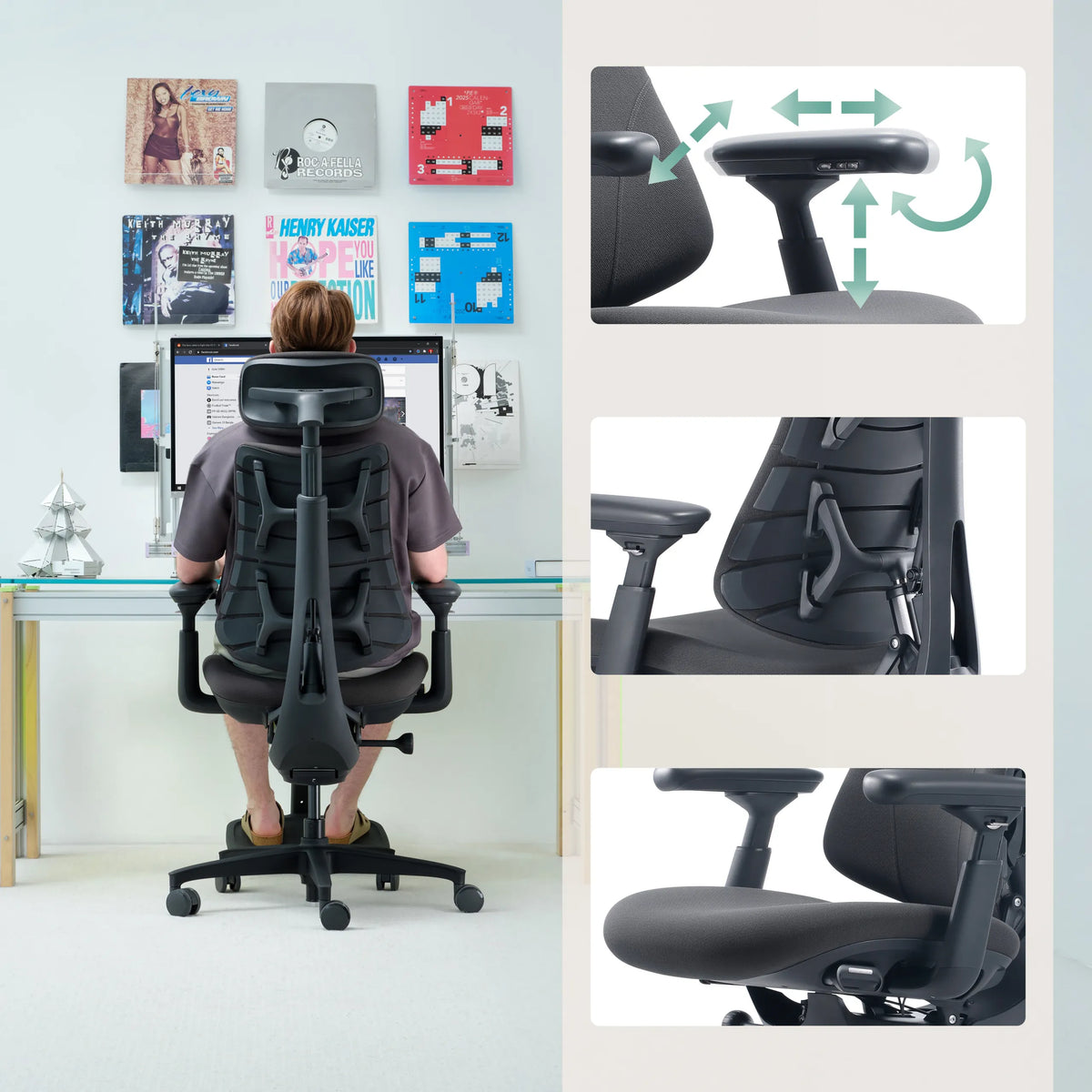 Reposabrazos y respaldo ajustables en 3D de la Silla alta gama LiberNovo Omni Gen en gris oscuro de Libernovo