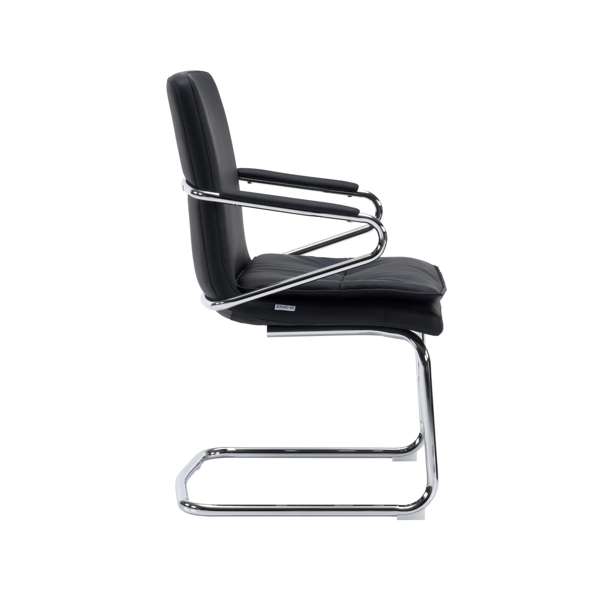 Silla de viga voladiza Rovento V negra con reposabrazos y estructura de patín de metal cromado de hjh OFFICE
