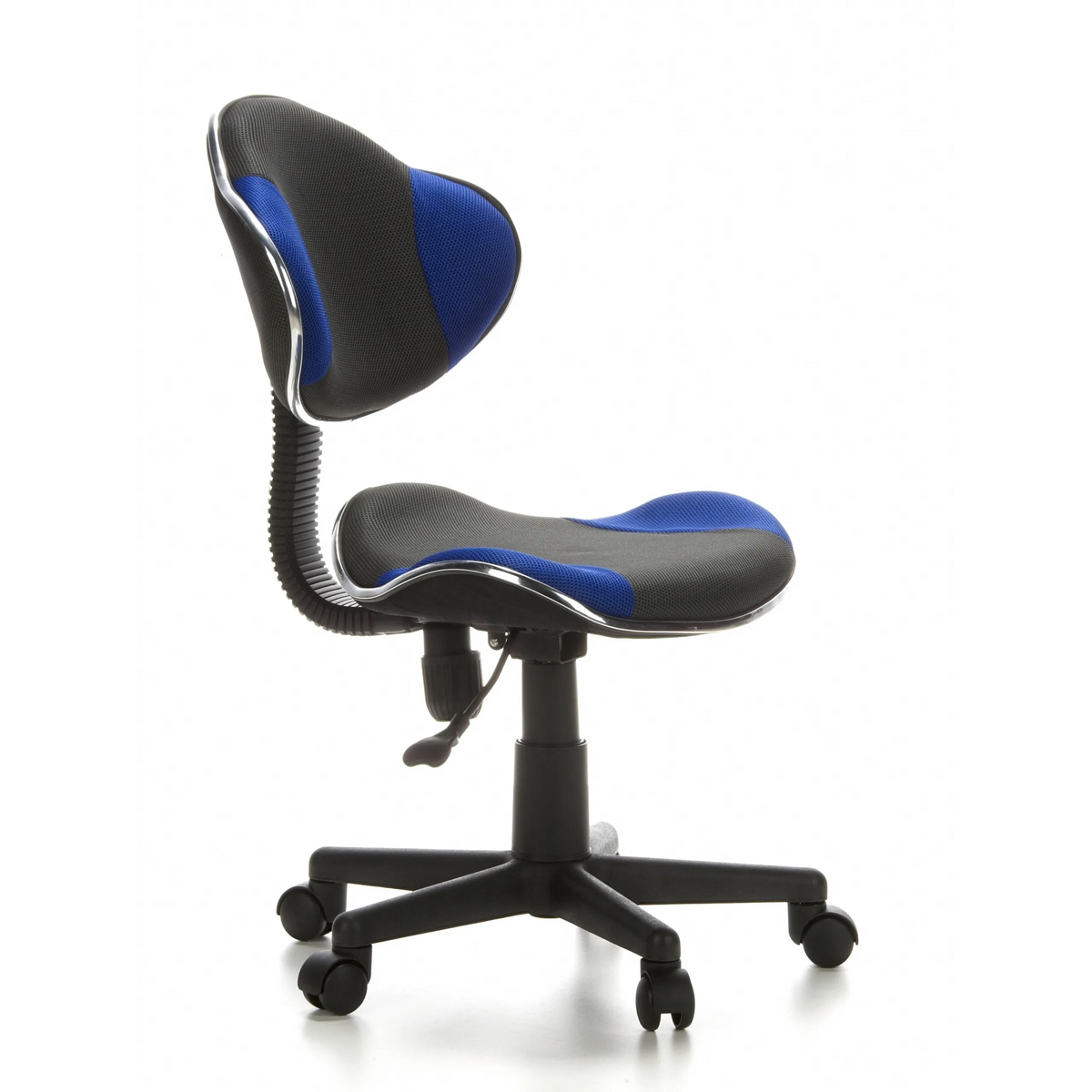 Silla giratoria para niños KIDDY GTI-2 en color gris azulado con respaldo de malla y base de cinco ruedas de hjh OFFICE – vista de 360° (vista frontal en diagonal 60°)