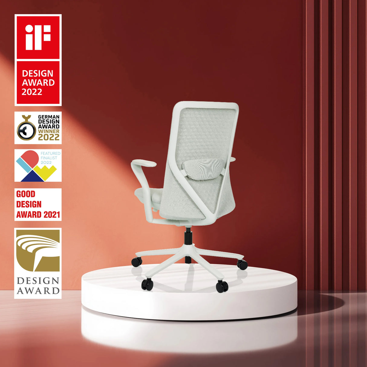 Silla alta gama VERVIO de color gris claro con respaldo de malla y base con ruedas de hjh OFFICE
