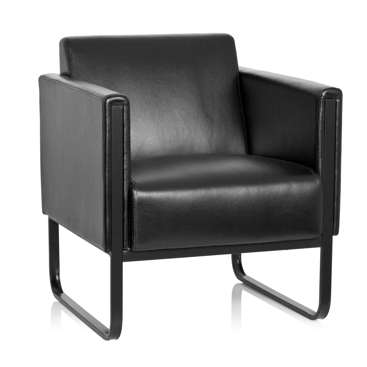 Sillón tapizado negro BALI BLACK con reposabrazos y estructura de hjh OFFICE – vista de 360° (vista frontal 20°)