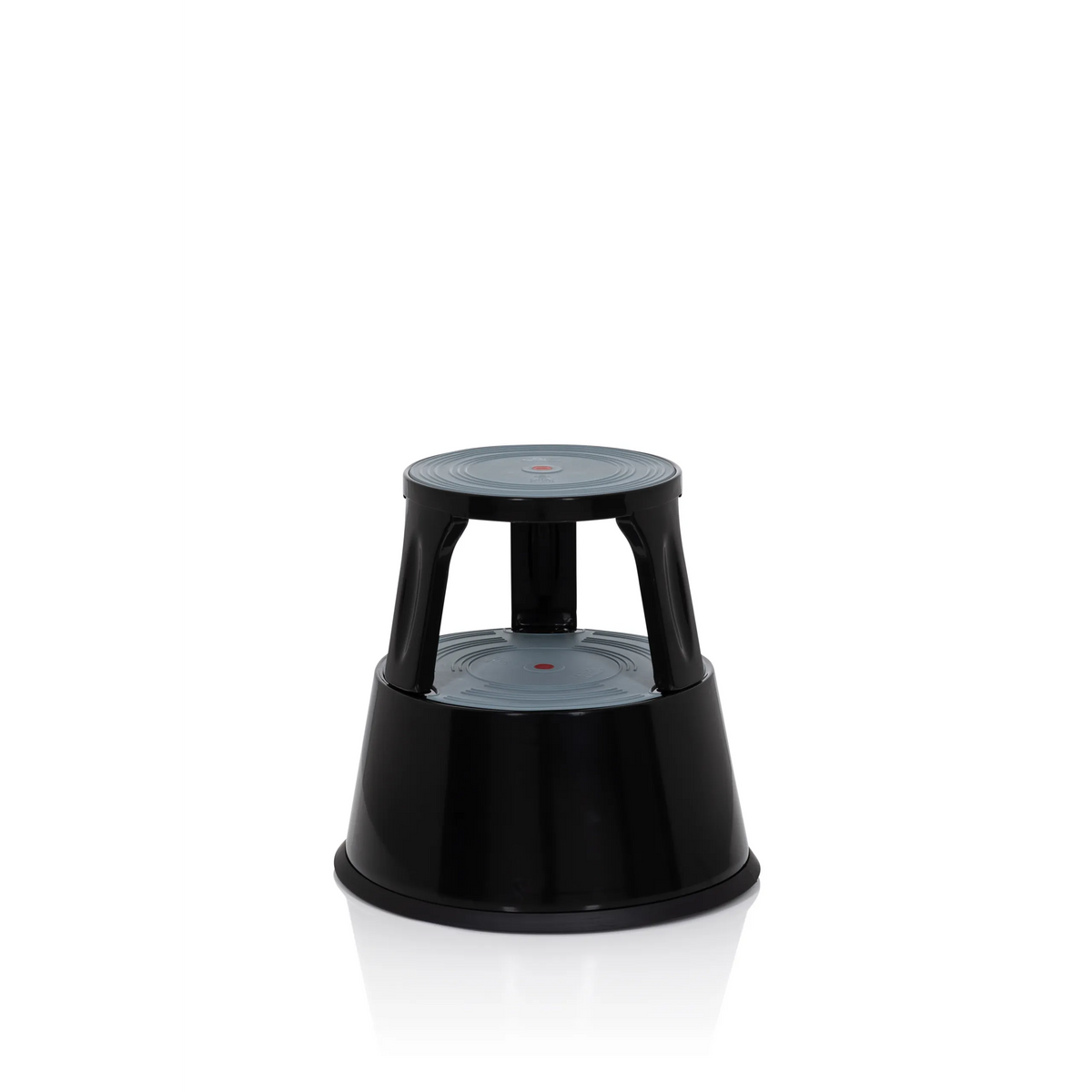 Taburete bajo negro TIO-M II con dos peldaños y superficies antideslizantes de hjh OFFICE – vista de 360° (vista frontal 0°)